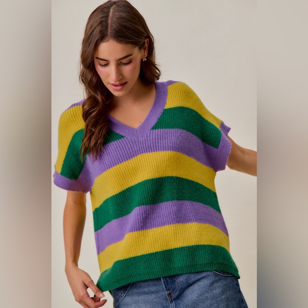 So Me Multicolor Striped V-Neck Top